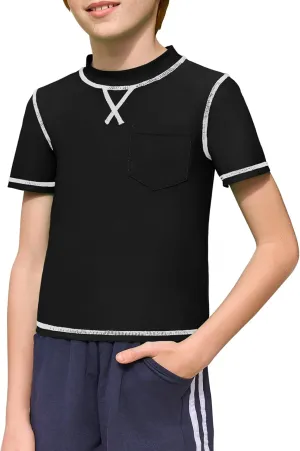 Haloumoning Boys Athletic Short Sleeve T-Shirts Kids Quick Dry Rash Guard Swim Shirt Tops Tees 5-14 Years