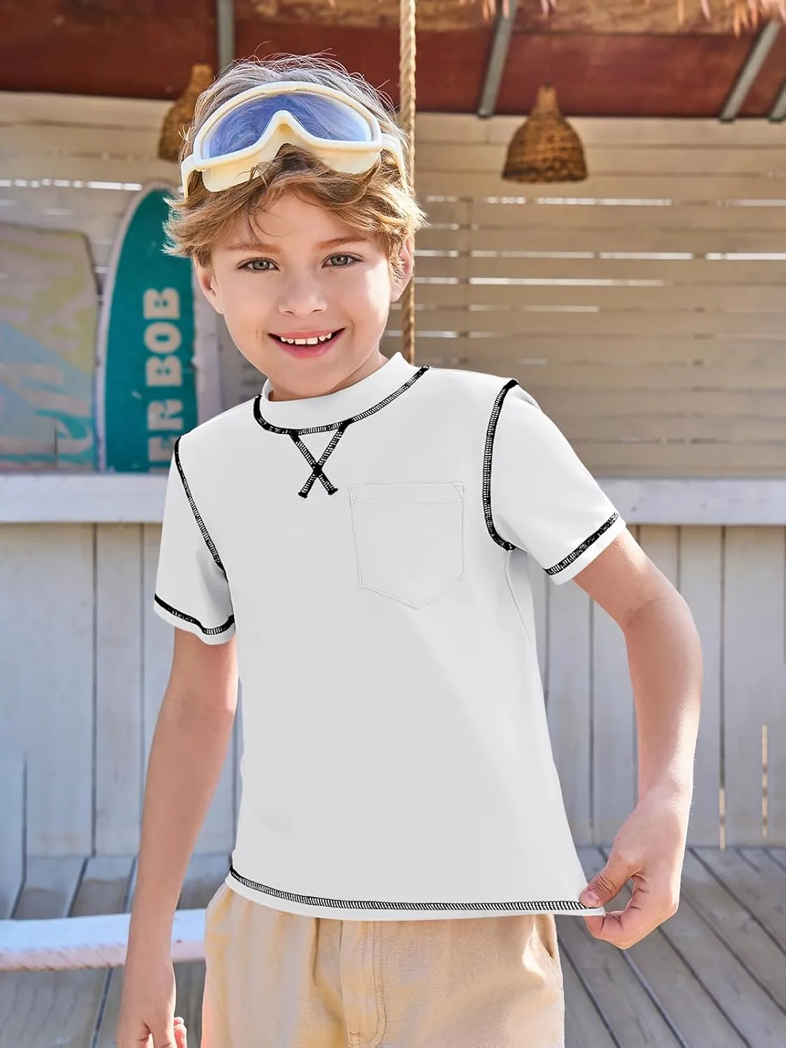 Haloumoning Boys Athletic Short Sleeve T-Shirts Kids Quick Dry Rash Guard Swim Shirt Tops Tees 5-14 Years