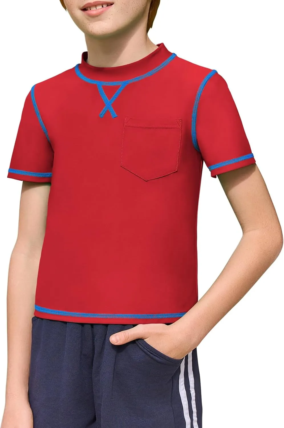 Haloumoning Boys Athletic Short Sleeve T-Shirts Kids Quick Dry Rash Guard Swim Shirt Tops Tees 5-14 Years