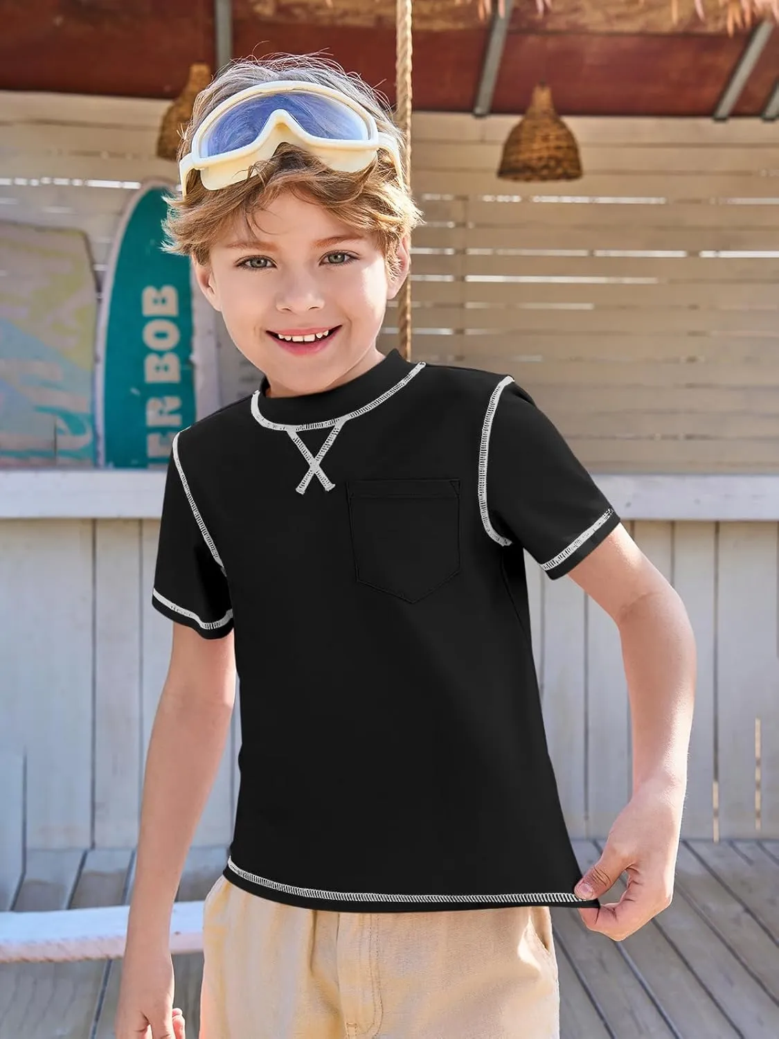 Haloumoning Boys Athletic Short Sleeve T-Shirts Kids Quick Dry Rash Guard Swim Shirt Tops Tees 5-14 Years
