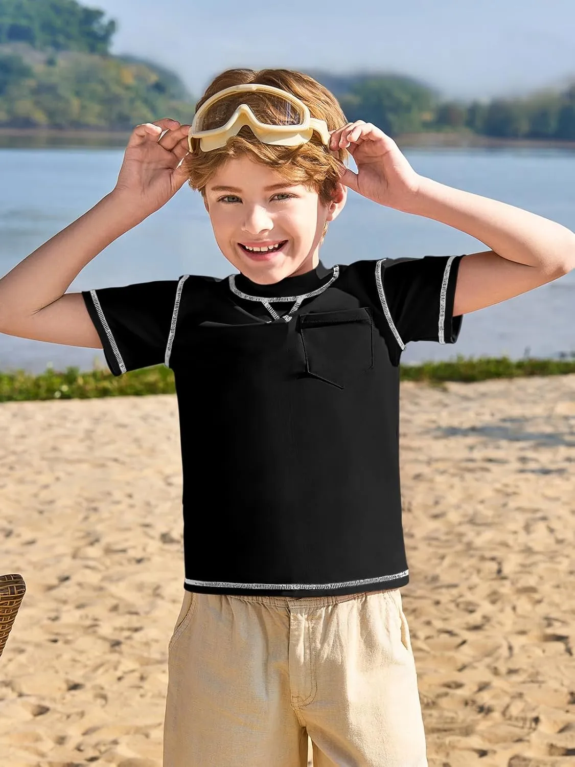Haloumoning Boys Athletic Short Sleeve T-Shirts Kids Quick Dry Rash Guard Swim Shirt Tops Tees 5-14 Years
