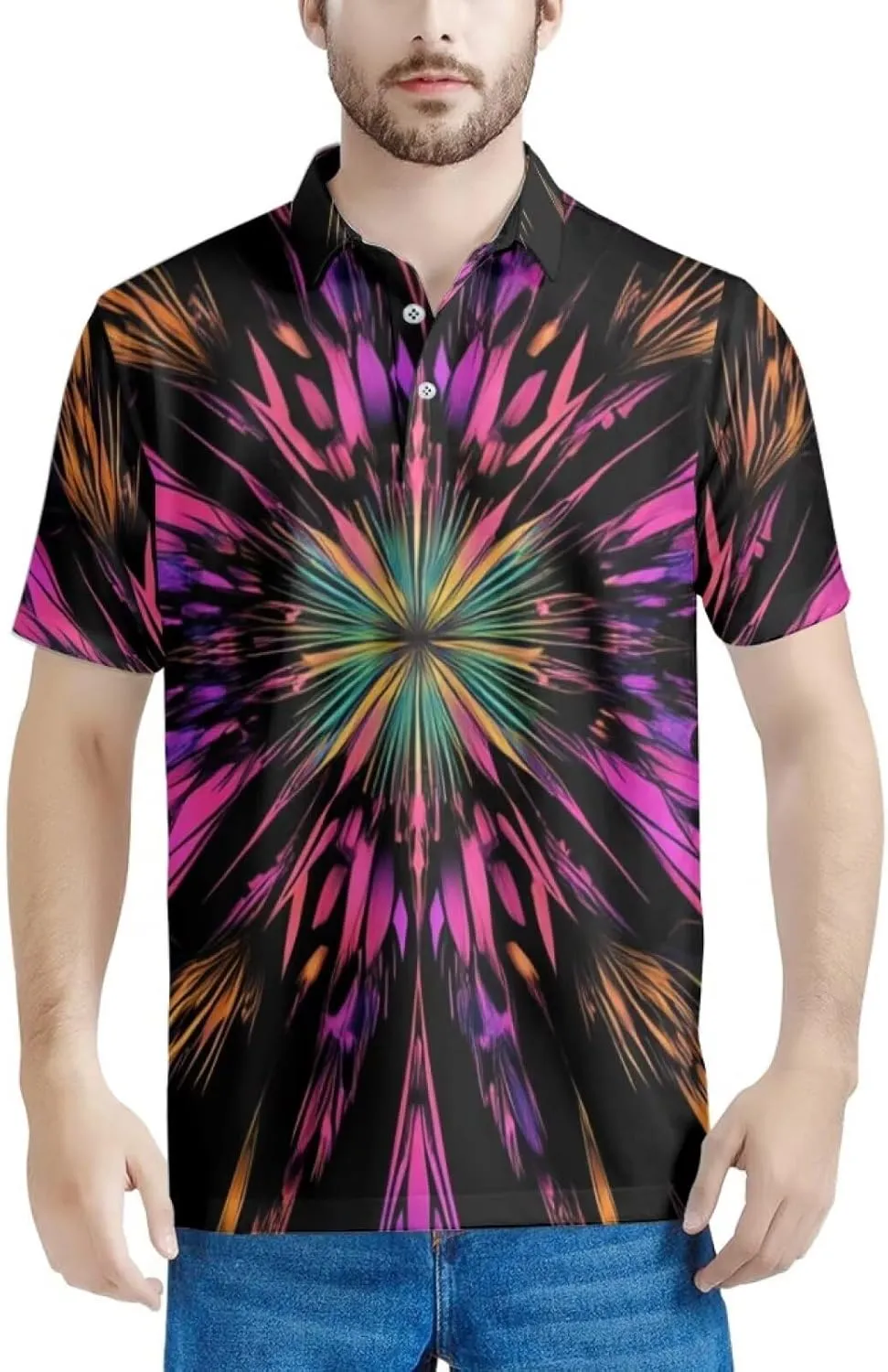 HUGS IDEA Novelty Summer Colorful Men's Short Sleevee Blouse Shirt Tees Tops T-Shirts