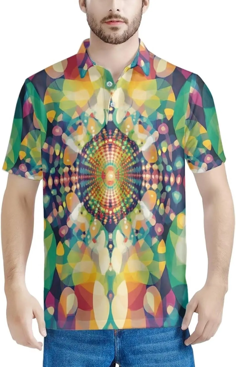 HUGS IDEA Novelty Summer Colorful Men's Short Sleevee Blouse Shirt Tees Tops T-Shirts