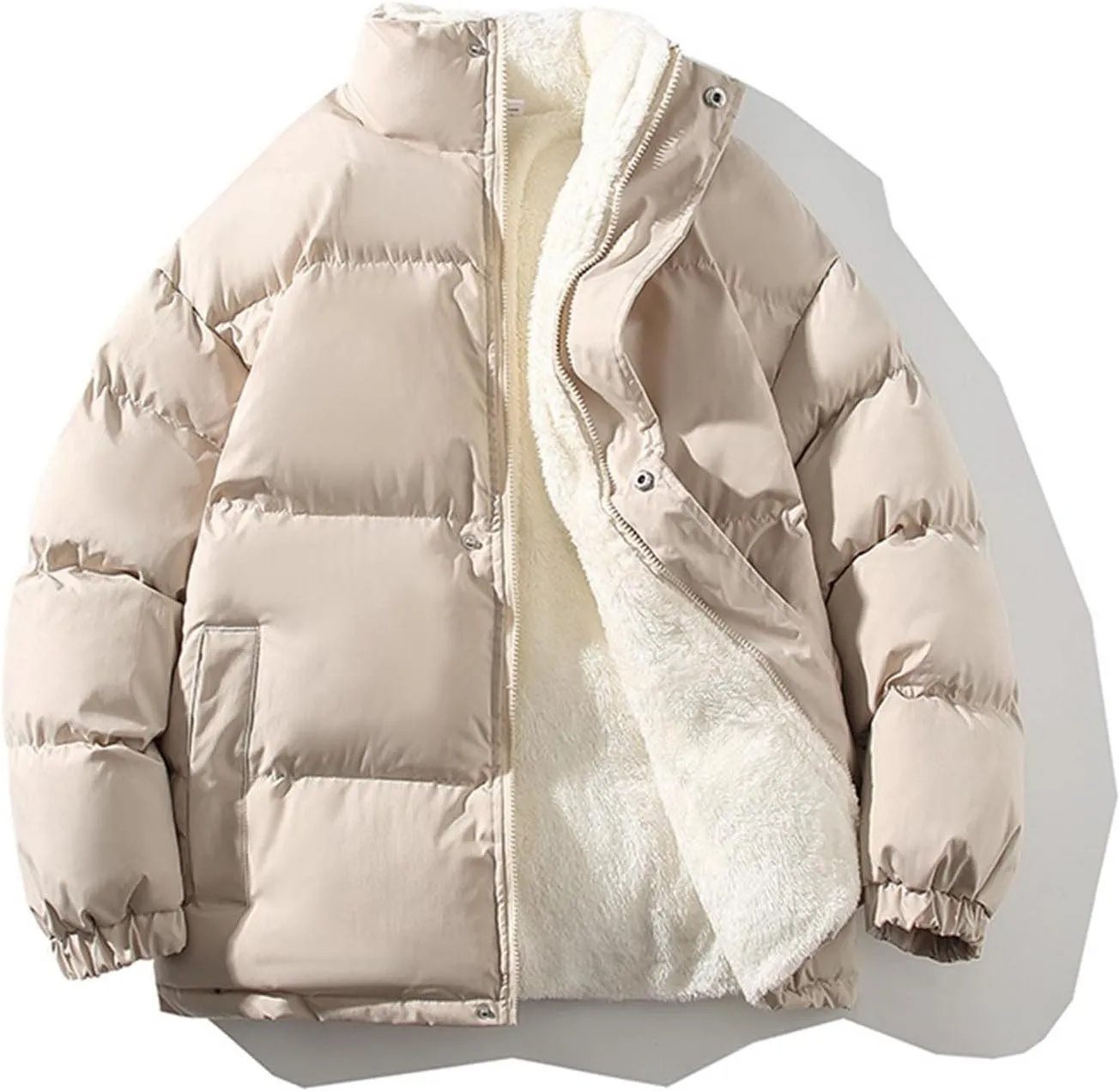 HXHYQKP Jackets for Men Men's Puffer Jacket Warm Thick Padded Winter Coat Long Sleeve Zip Up Puffy Quilted Down Jackets