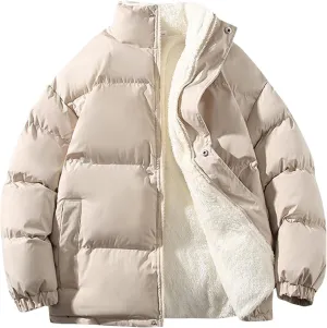 HXHYQKP Jackets for Men Men's Puffer Jacket Warm Thick Padded Winter Coat Long Sleeve Zip Up Puffy Quilted Down Jackets
