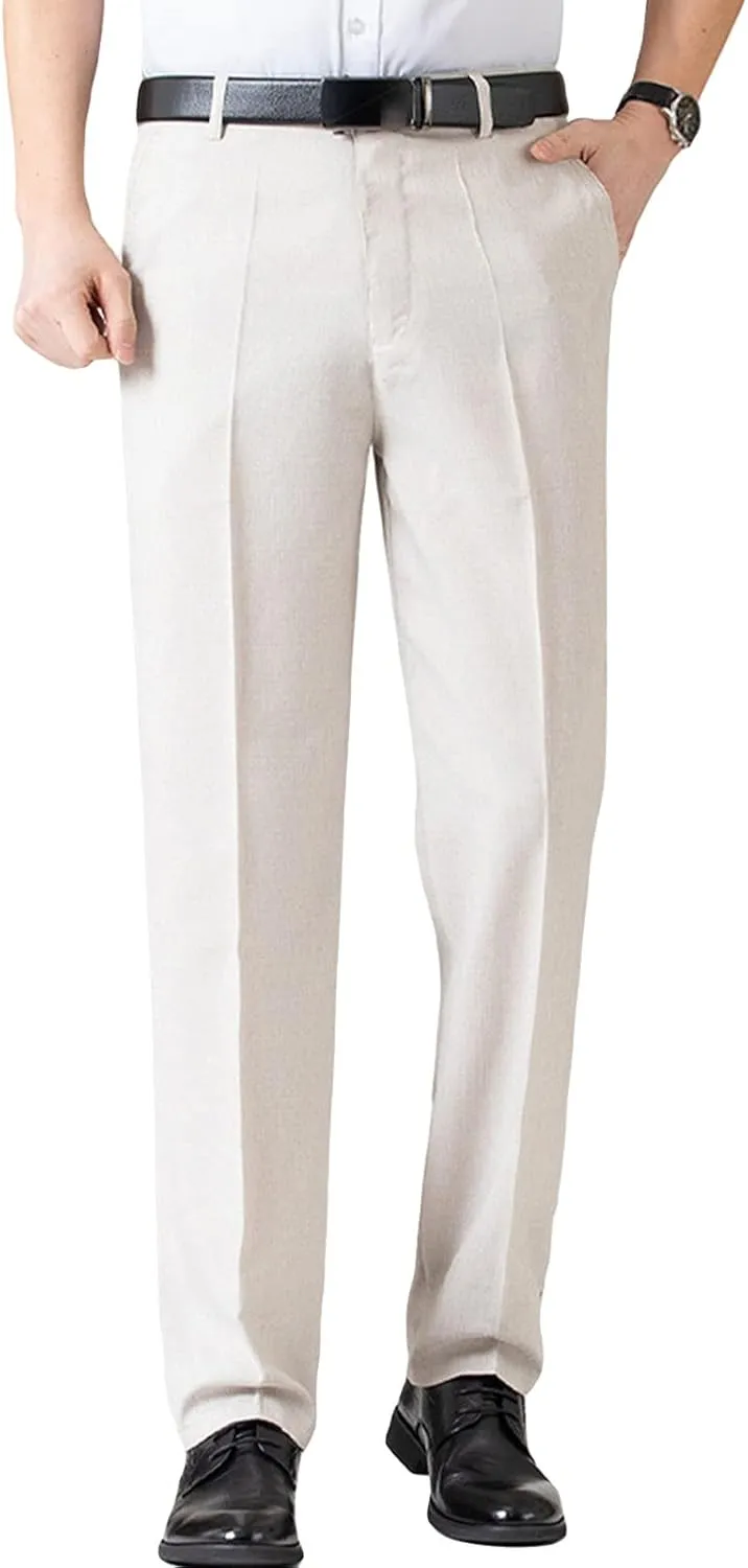 JEShifangjiusu Men's Chino Flat Front Slim Fit Pant Casual Cotton Stretch Suit Pants Lightweight Skinny Fit Dress Pant (31,Light White), Light White, 31