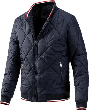 JEsilunmaMY Men's Diamond Quilted Varsity Jacket Winter Coat Windproof Bomber Jacket Baseball Casual Cotton Padded Jacket