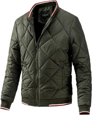 JEsilunmaMY Men's Diamond Quilted Varsity Jacket Winter Coat Windproof Bomber Jacket Baseball Casual Cotton Padded Jacket