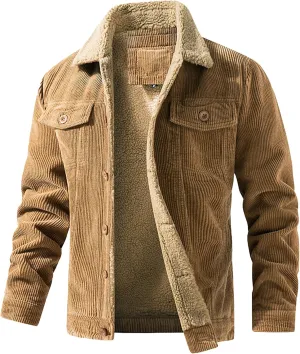 JEsilunmaMY Men's Sherpa Lined Winter Corduroy Jacket Button Down Wash Padded Coats Casual Fleece Cotton Cargo Jacket