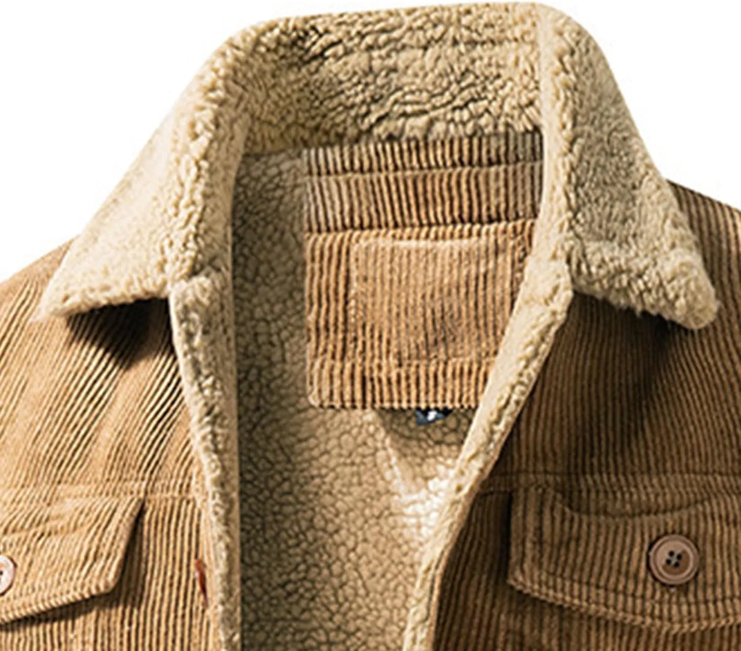 JEsilunmaMY Men's Sherpa Lined Winter Corduroy Jacket Button Down Wash Padded Coats Casual Fleece Cotton Cargo Jacket