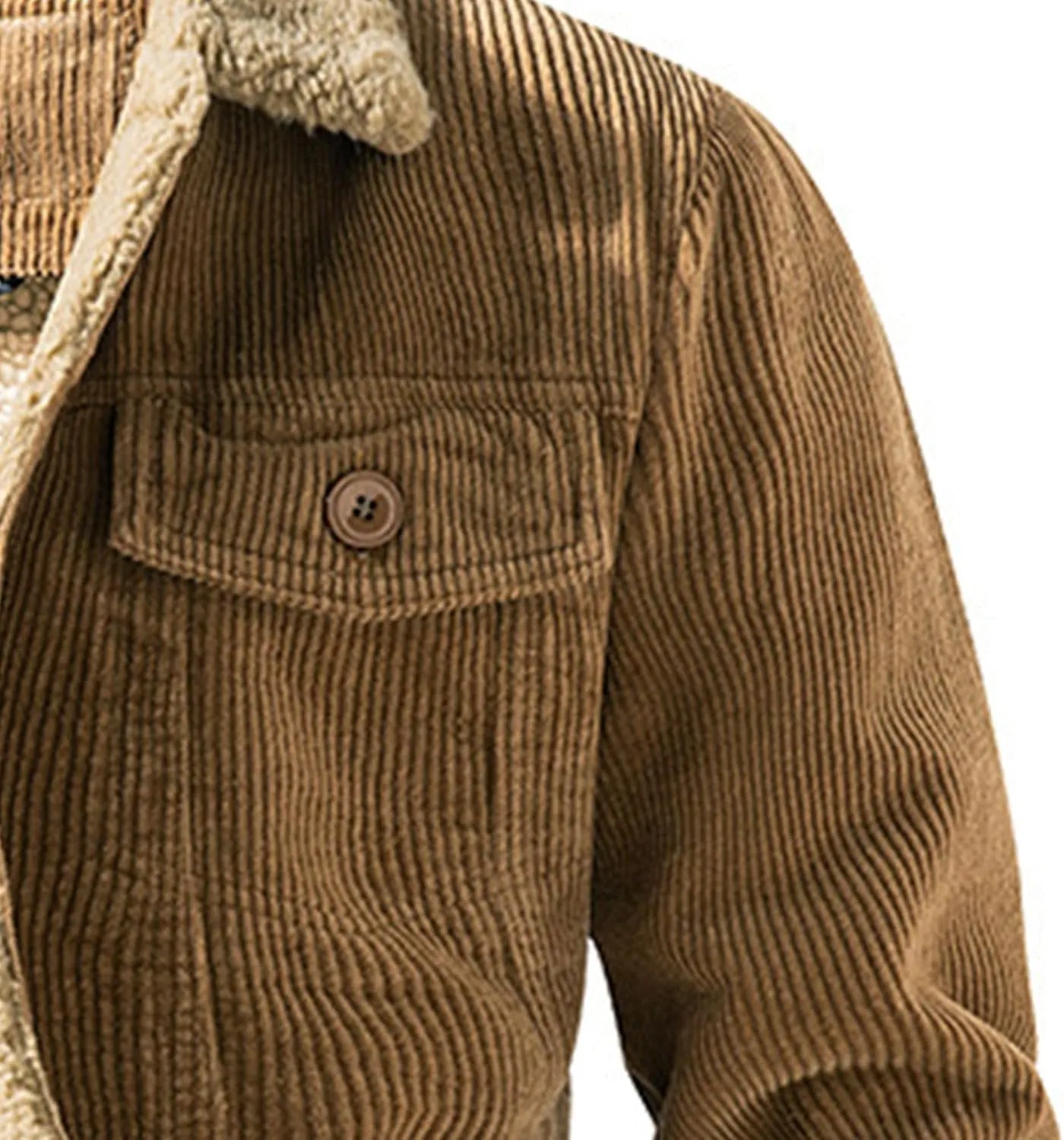 JEsilunmaMY Men's Sherpa Lined Winter Corduroy Jacket Button Down Wash Padded Coats Casual Fleece Cotton Cargo Jacket