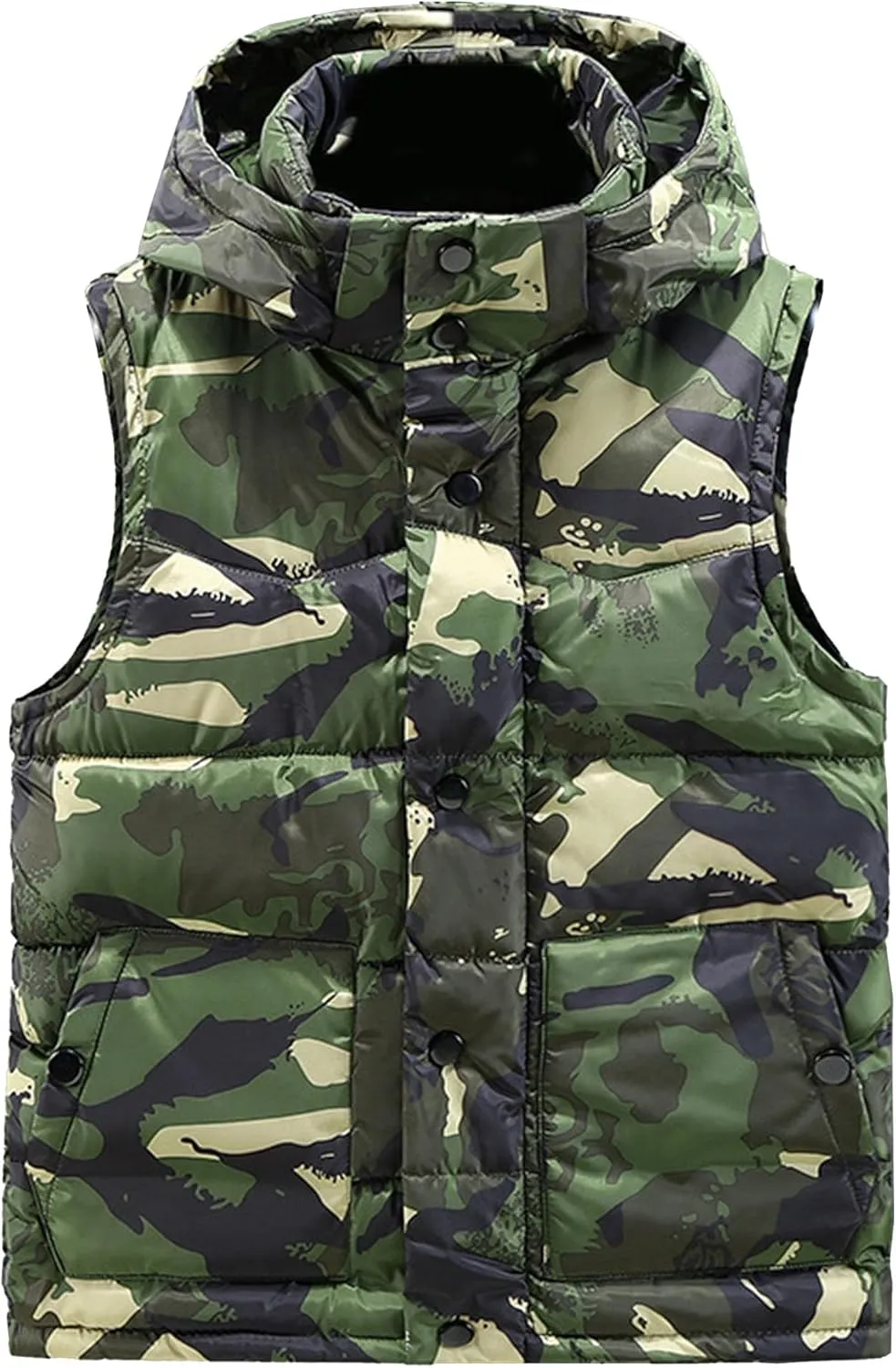 JEsilunmaMY Men's Sleeveless Camo Puffer Vest with Hood Fashion Sleeveless Sports Vest Jacket Casual Cotton Padded Vest Coats