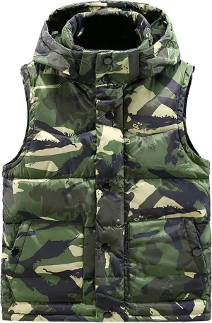 JEsilunmaMY Men's Sleeveless Camo Puffer Vest with Hood Fashion Sleeveless Sports Vest Jacket Casual Cotton Padded Vest Coats