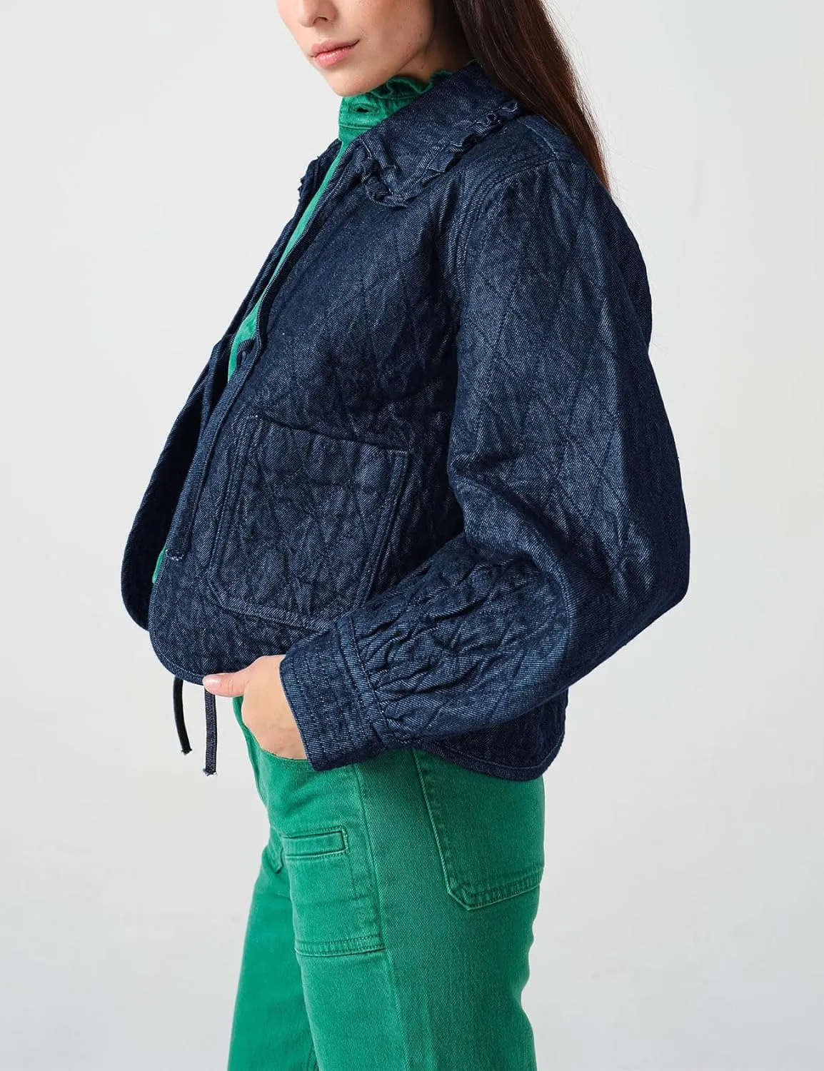 Kedera Womens Denim Jacket Casual Long Sleeve Peter Pan Collar Denim Shirts Tie Front Shacket Loose Fit Top
