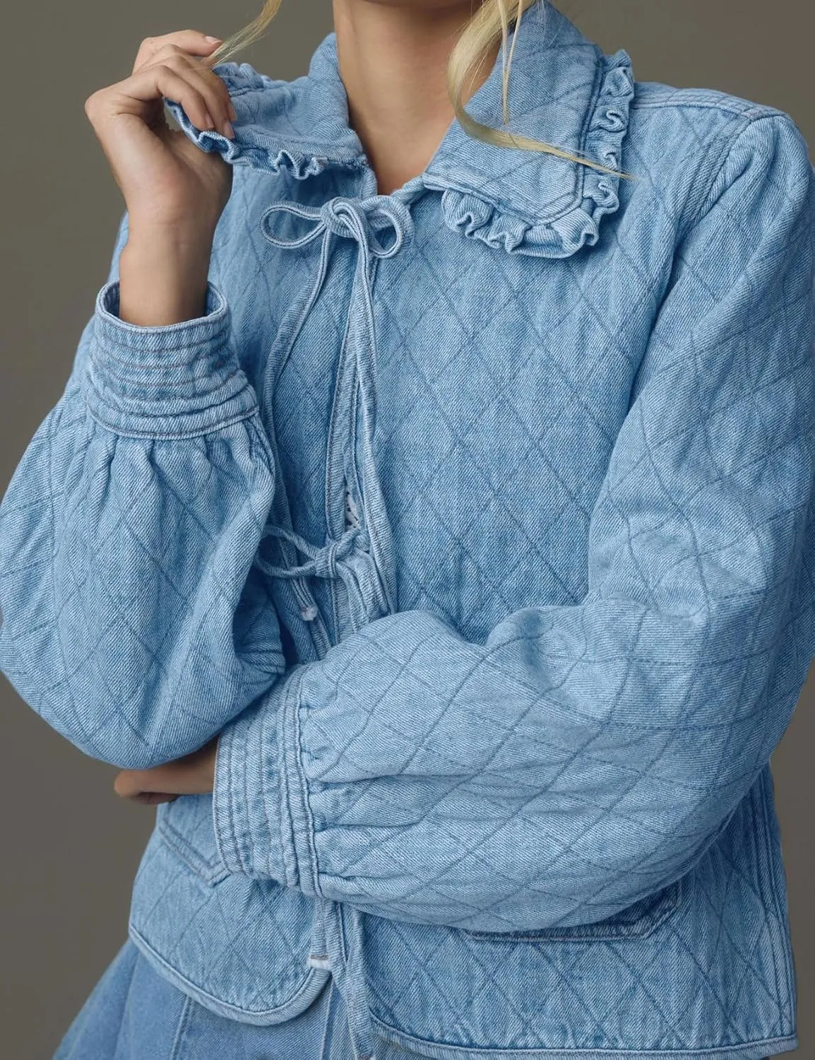 Kedera Womens Denim Jacket Casual Long Sleeve Peter Pan Collar Denim Shirts Tie Front Shacket Loose Fit Top