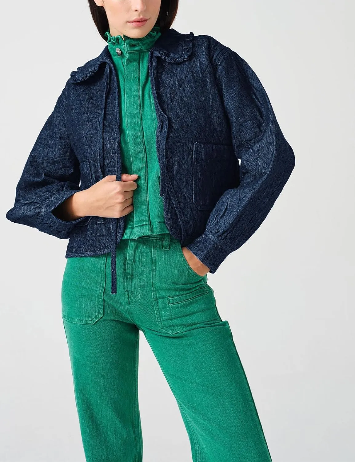 Kedera Womens Denim Jacket Casual Long Sleeve Peter Pan Collar Denim Shirts Tie Front Shacket Loose Fit Top