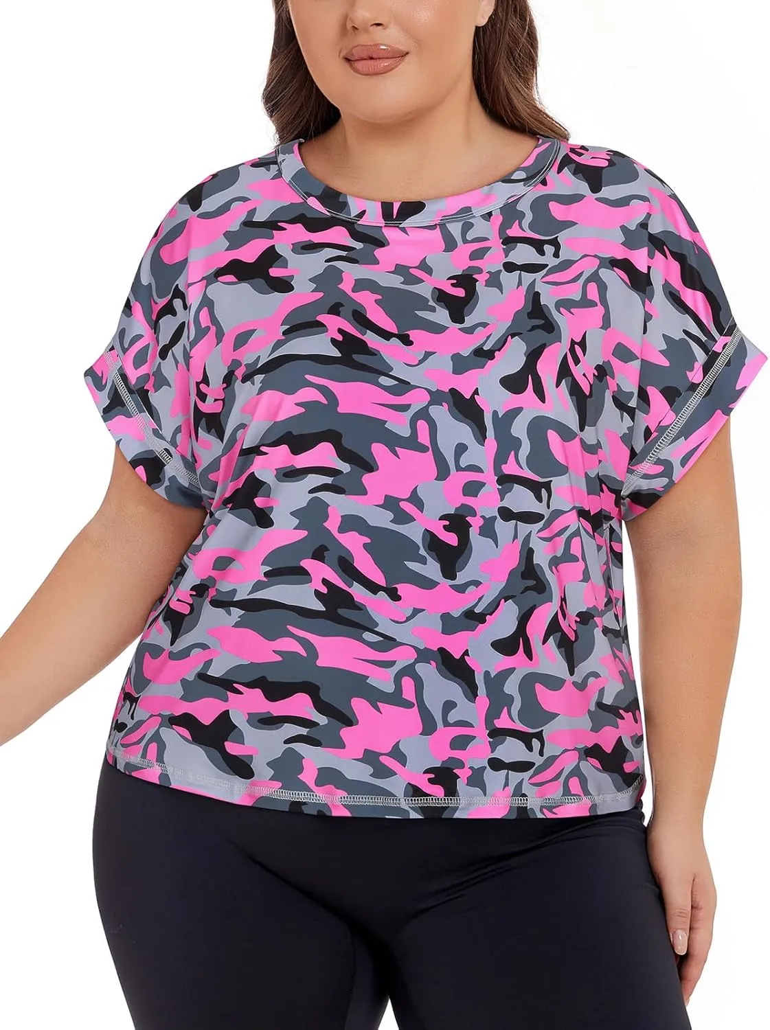 Koscacy Womens Plus Size Open Back Tops Short Sleeve Workout Shirts Casual Yoga Athletic Gym Running Tees