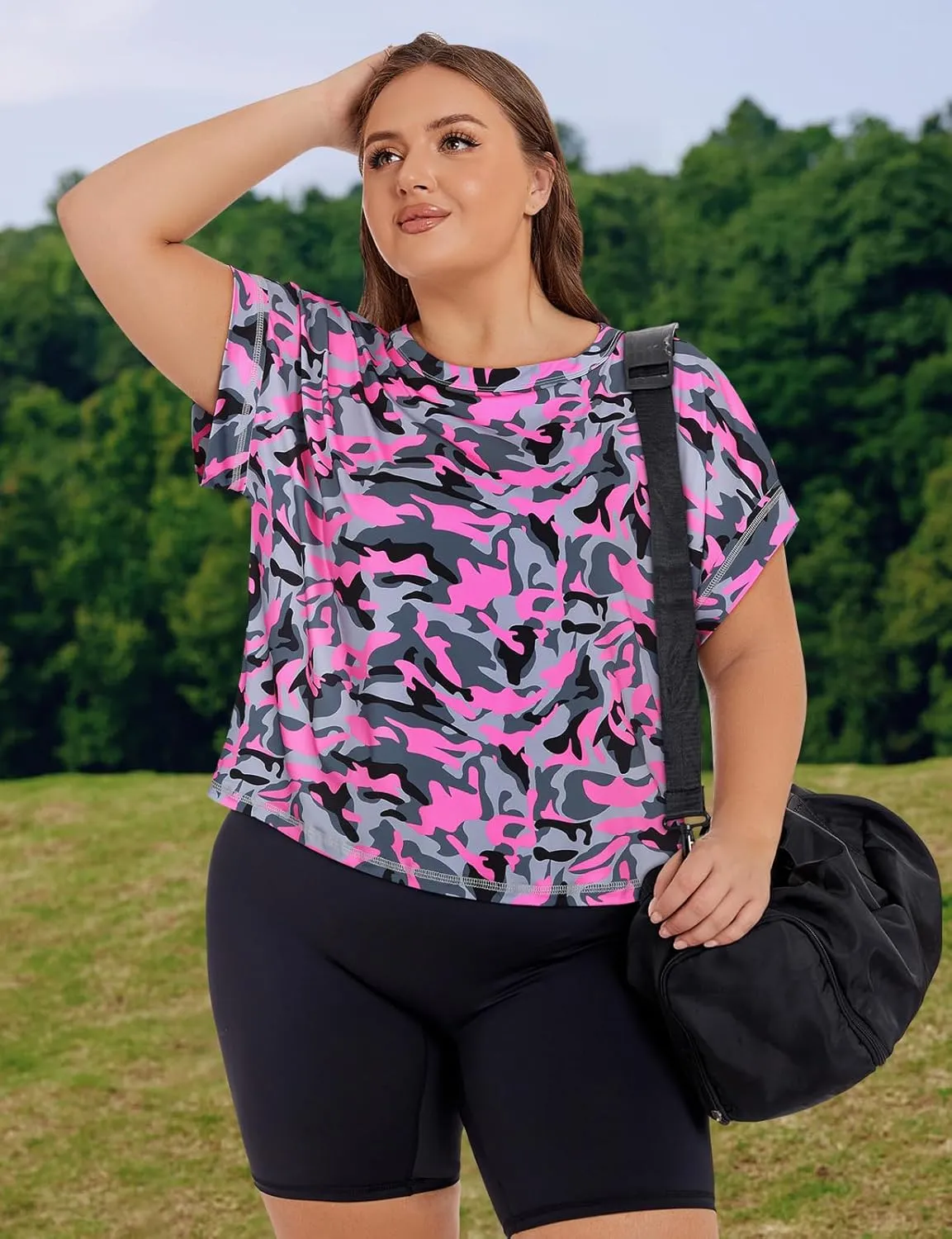 Koscacy Womens Plus Size Open Back Tops Short Sleeve Workout Shirts Casual Yoga Athletic Gym Running Tees