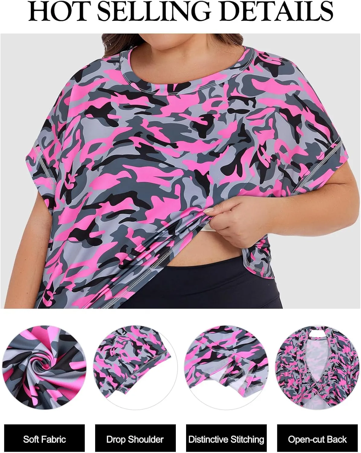 Koscacy Womens Plus Size Open Back Tops Short Sleeve Workout Shirts Casual Yoga Athletic Gym Running Tees