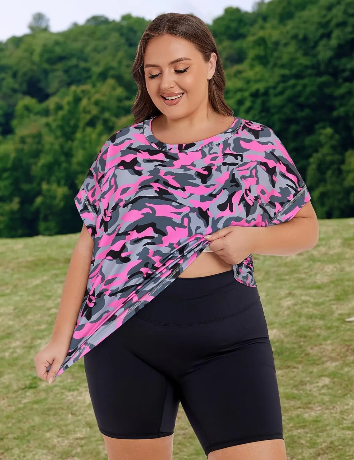 Koscacy Womens Plus Size Open Back Tops Short Sleeve Workout Shirts Casual Yoga Athletic Gym Running Tees