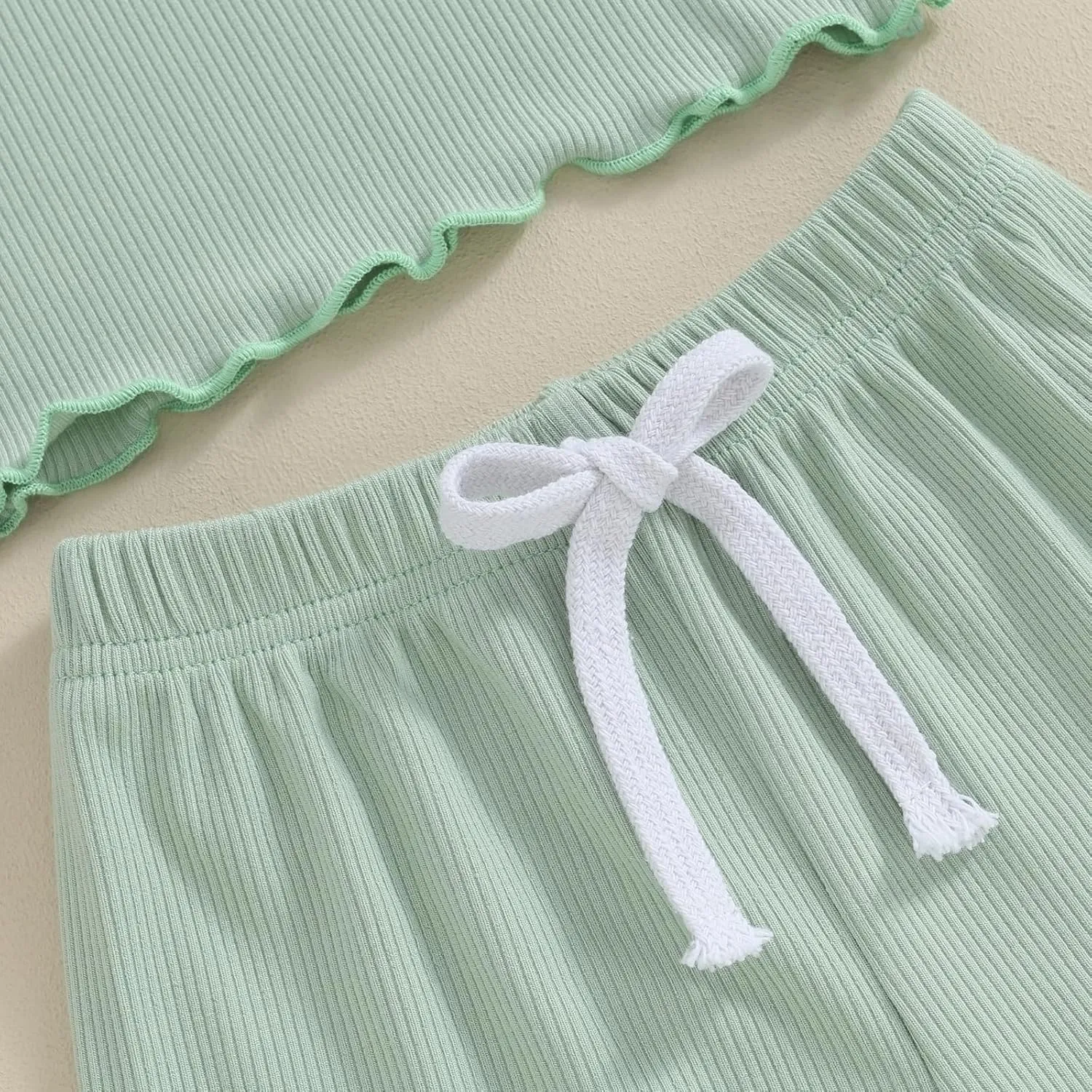 Kupretty Toddler Baby Girl Summer Clothes Ruffle Ribbed Knit Short Sleeves T-Shirt Tops   Shorts Cute Outfits Set