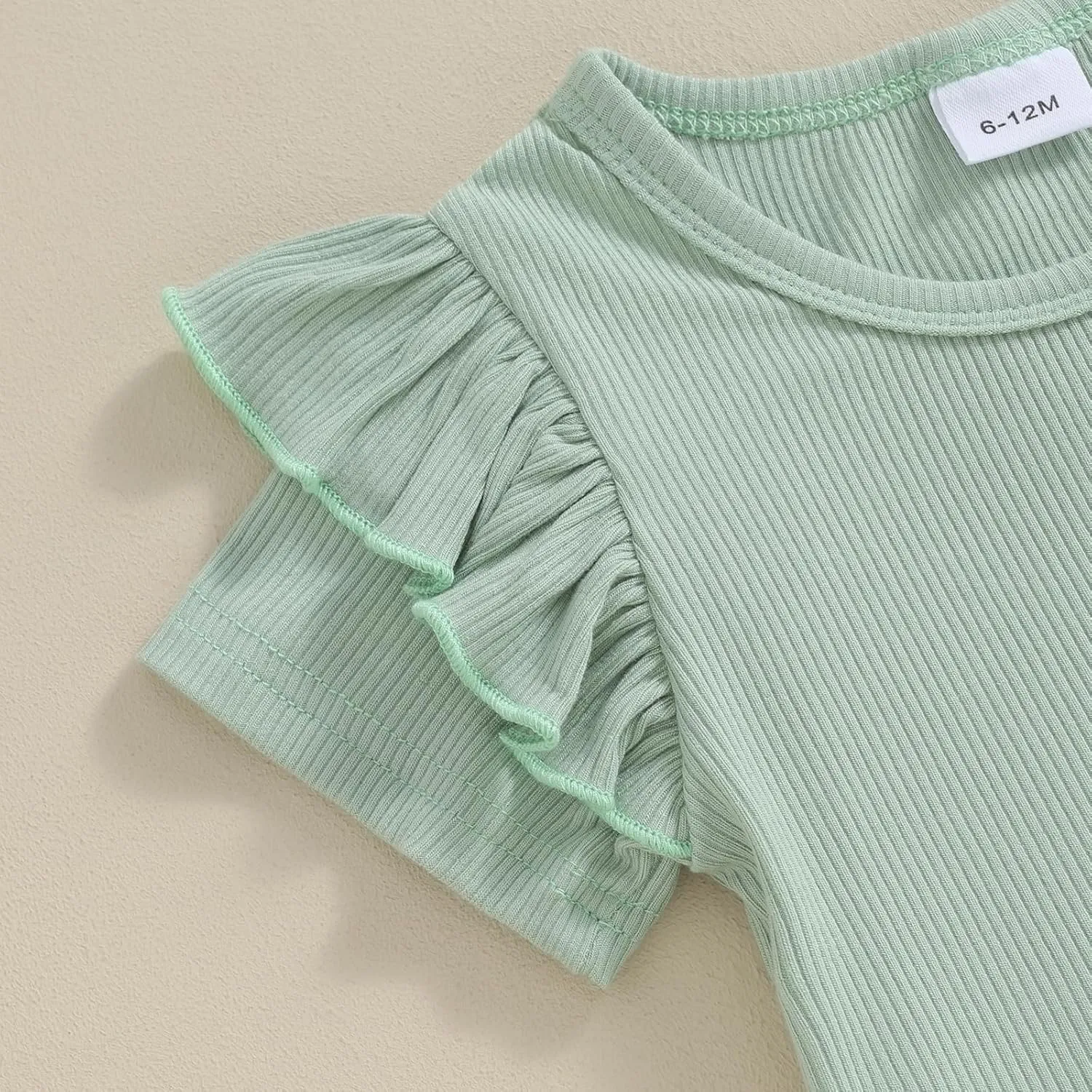 Kupretty Toddler Baby Girl Summer Clothes Ruffle Ribbed Knit Short Sleeves T-Shirt Tops   Shorts Cute Outfits Set