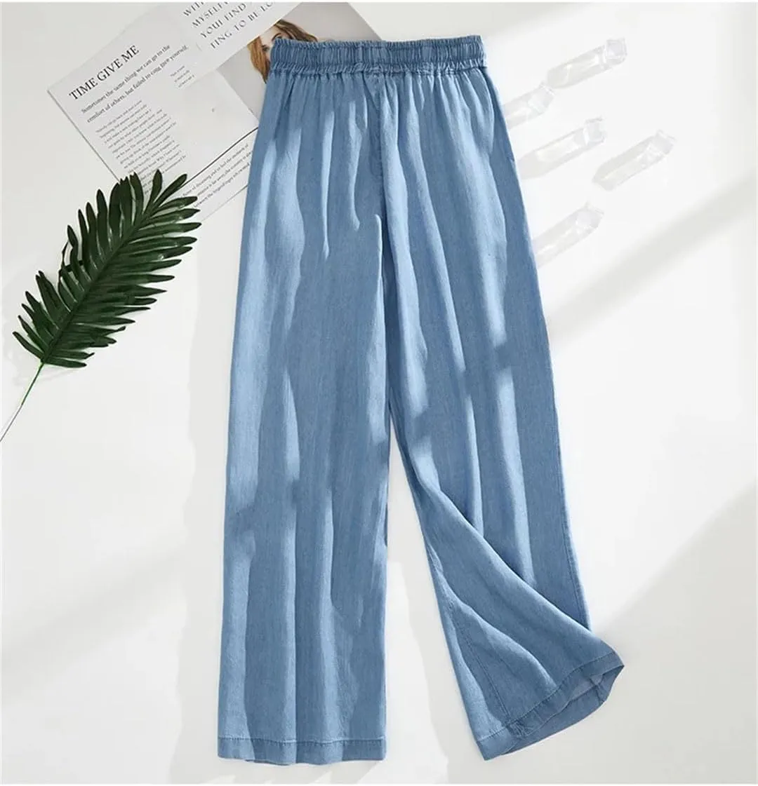 Light Blue Thin Soft Jeans Women Summer Korean Loose Casual High Waist Straight Wide Leg Pants