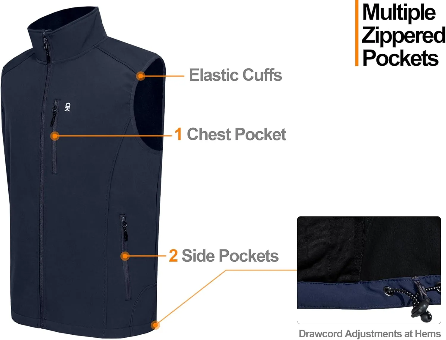 Little Donkey Andy Men's Lightweight Fleece lined Softshell Vests Windproof Sleeveless Jackets for Hiking Golf Travel
