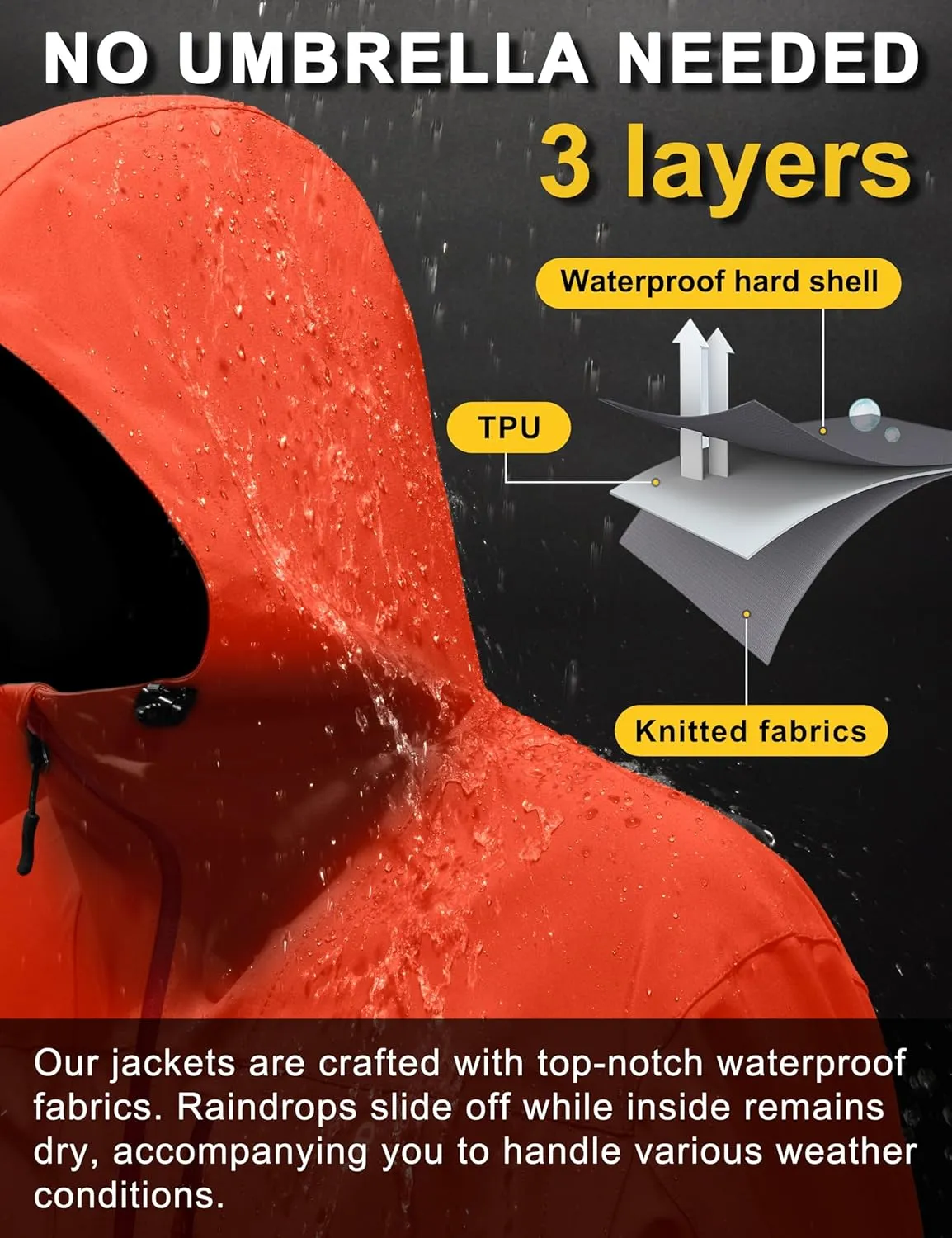 Little Donkey Andy Men's Rain Hiking Jackets Waterproof Windproof Breathable Shell Coats Travel Fishing