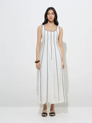 LOV Off-White Striped Linen-Blend A-Line Dress