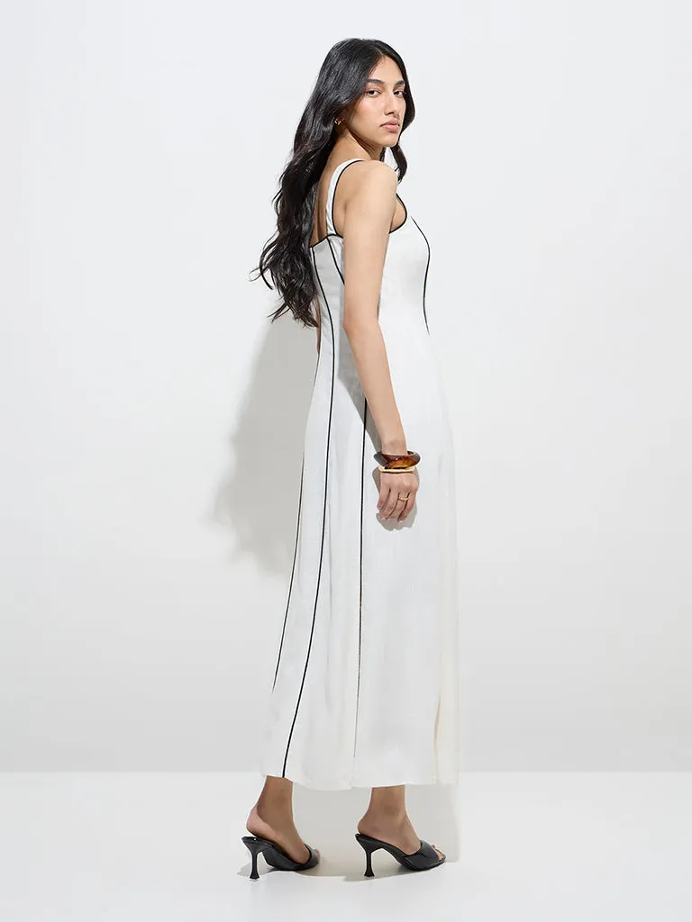 LOV Off-White Striped Linen-Blend A-Line Dress
