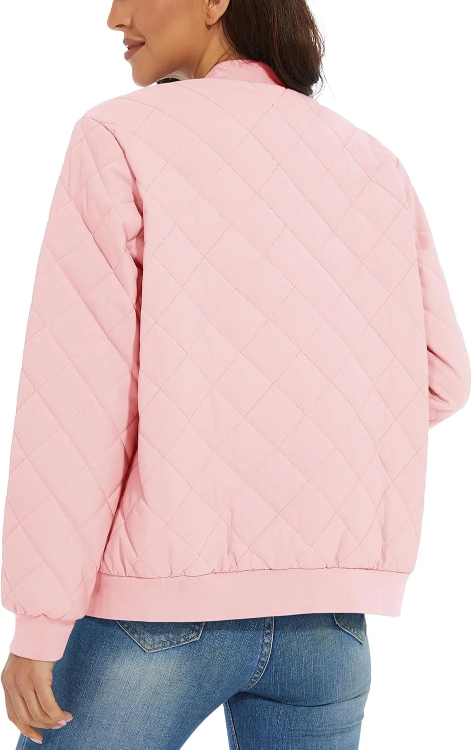 MAGCOMSEN Women's Diamond Quilted Jackets Lightweight Casual Bomber Jacket Warm Cotton Padded Coats with 2 Pockets