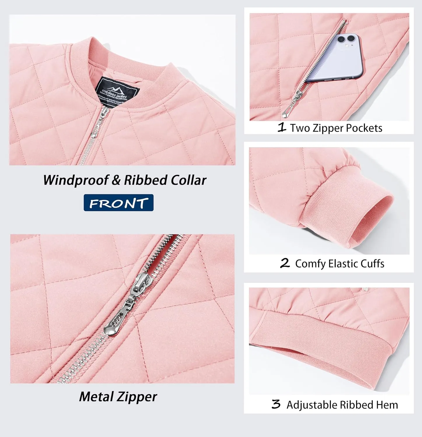 MAGCOMSEN Women's Diamond Quilted Jackets Lightweight Casual Bomber Jacket Warm Cotton Padded Coats with 2 Pockets