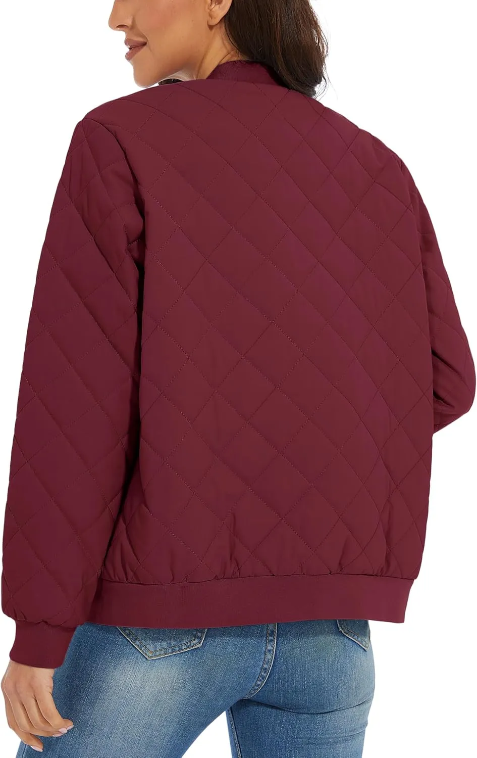 MAGCOMSEN Women's Diamond Quilted Jackets Lightweight Casual Bomber Jacket Warm Cotton Padded Coats with 2 Pockets