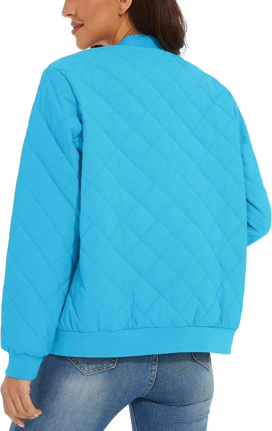 MAGCOMSEN Women's Diamond Quilted Jackets Lightweight Casual Bomber Jacket Warm Cotton Padded Coats with 2 Pockets