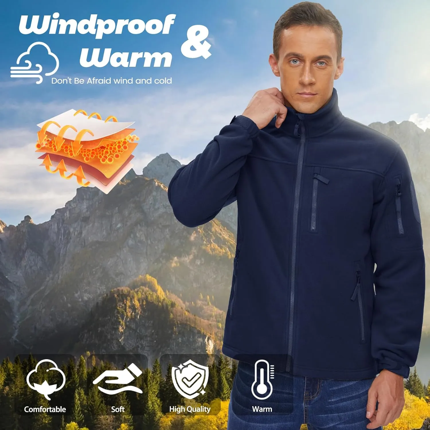 MAGNIVIT Mens Fleece Jackets Full Zip Tactical Jacket Fall Winter Hunting Windproof Soft Warm Polar Coats with 5 Zip Pockets