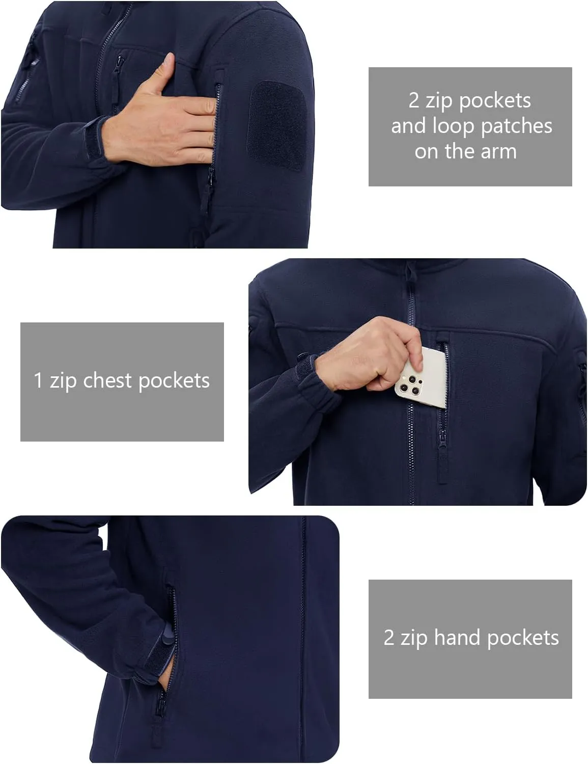 MAGNIVIT Mens Fleece Jackets Full Zip Tactical Jacket Fall Winter Hunting Windproof Soft Warm Polar Coats with 5 Zip Pockets