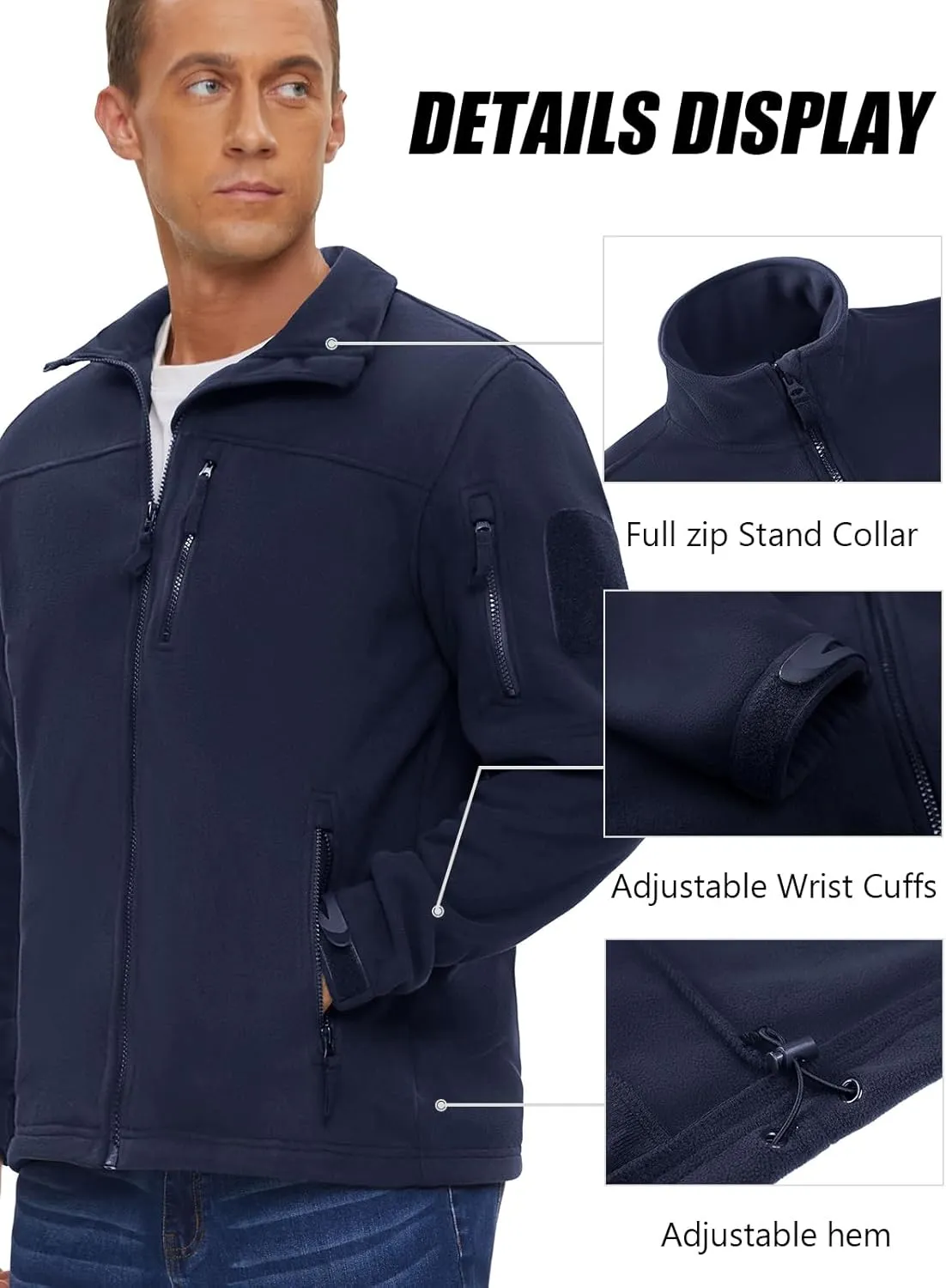 MAGNIVIT Mens Fleece Jackets Full Zip Tactical Jacket Fall Winter Hunting Windproof Soft Warm Polar Coats with 5 Zip Pockets
