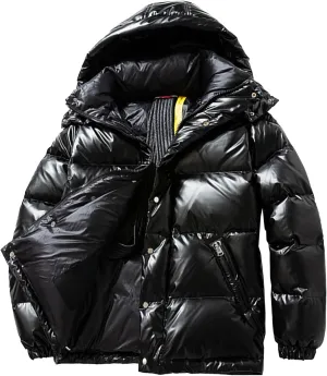 Maiyifu-GJ Men's Casual Hooded Down Coat Winter Thicken Warm Down Jacket Fashion Waterproof Parka Coat Padded Outerwear (Black,Small)