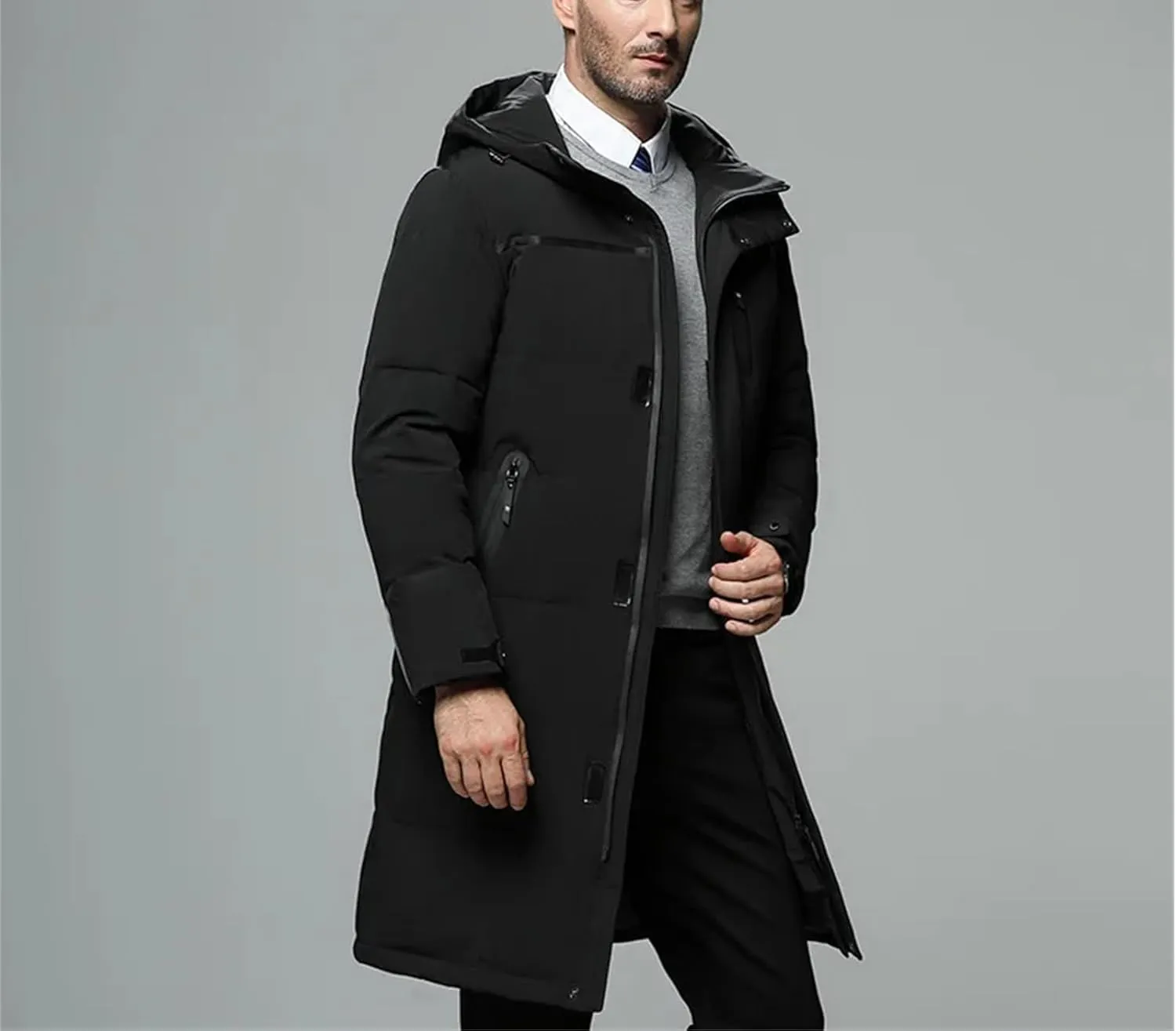 Men Long Duck Down Coats Winter Hooded Casual Down Jackets Male Outdoor Windproof Warm Jackets