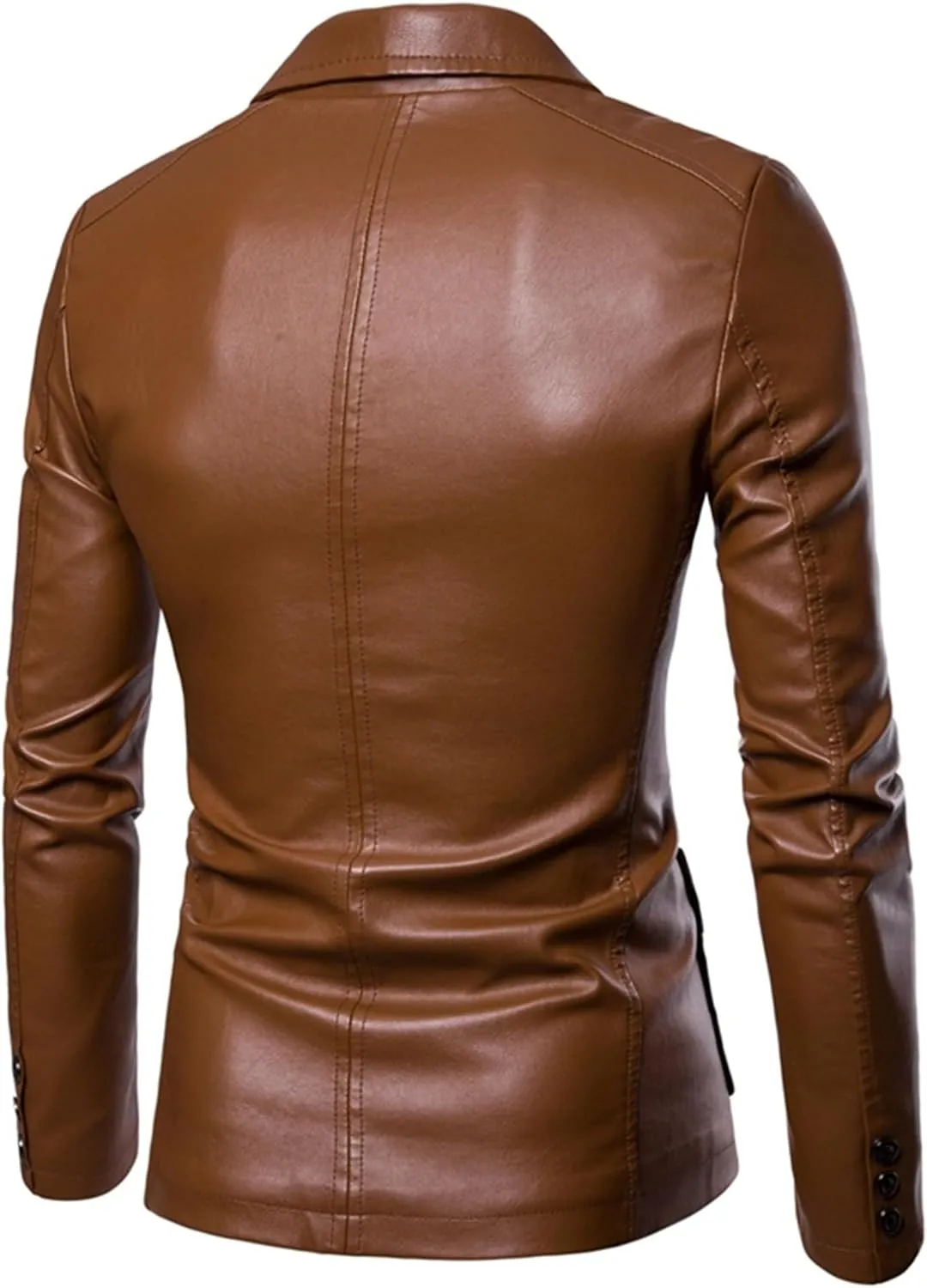 Mens 2 Button Leather Blazer Jacket Faux Leather Sport Suit Coat Regular Fit Lined Business PU Jackets