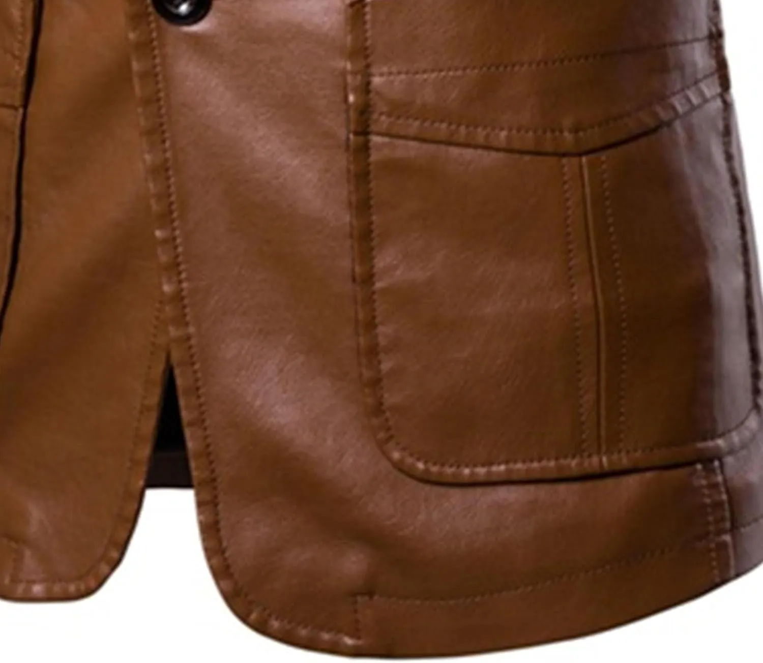 Mens 2 Button Leather Blazer Jacket Faux Leather Sport Suit Coat Regular Fit Lined Business PU Jackets