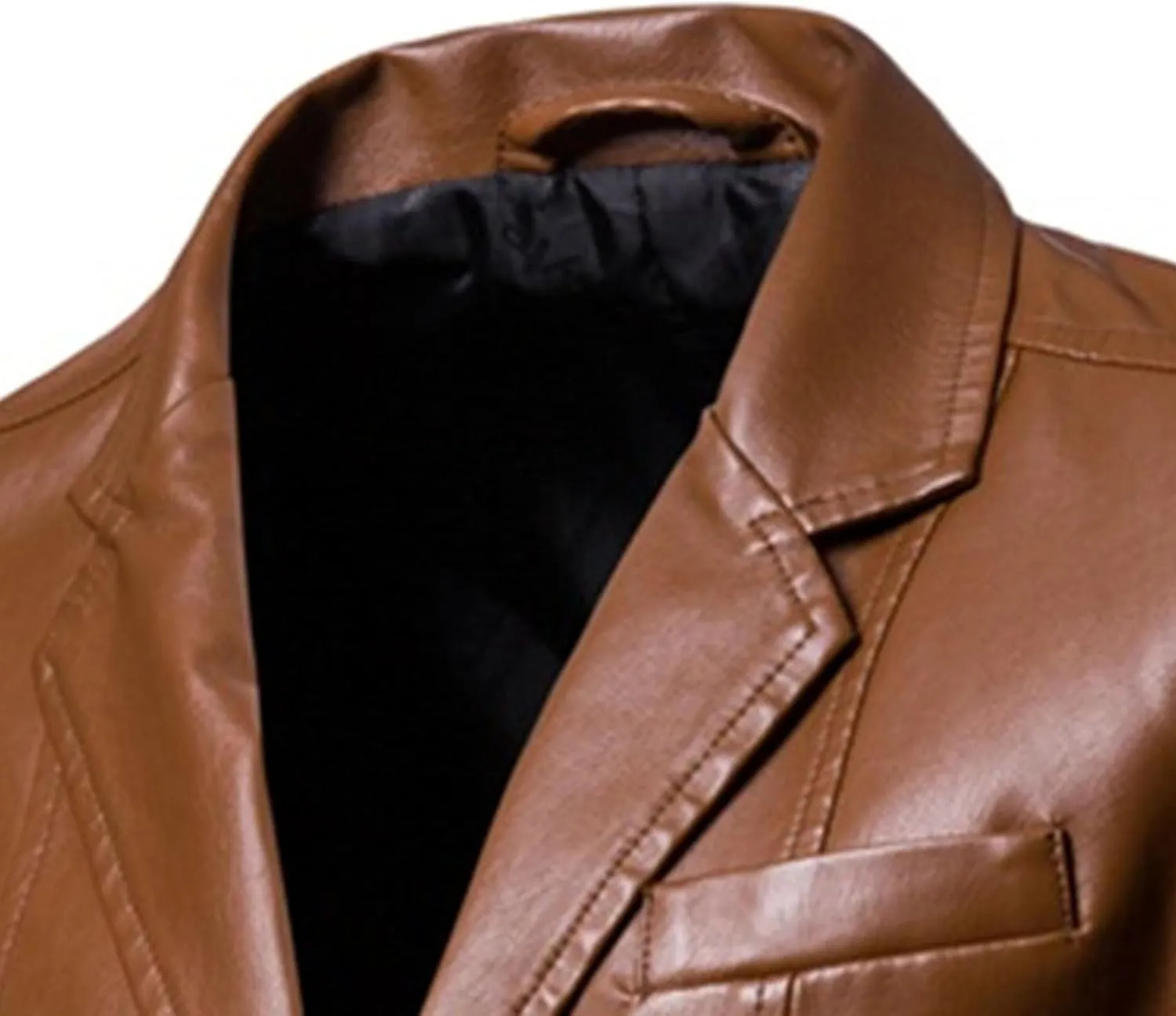 Mens 2 Button Leather Blazer Jacket Faux Leather Sport Suit Coat Regular Fit Lined Business PU Jackets