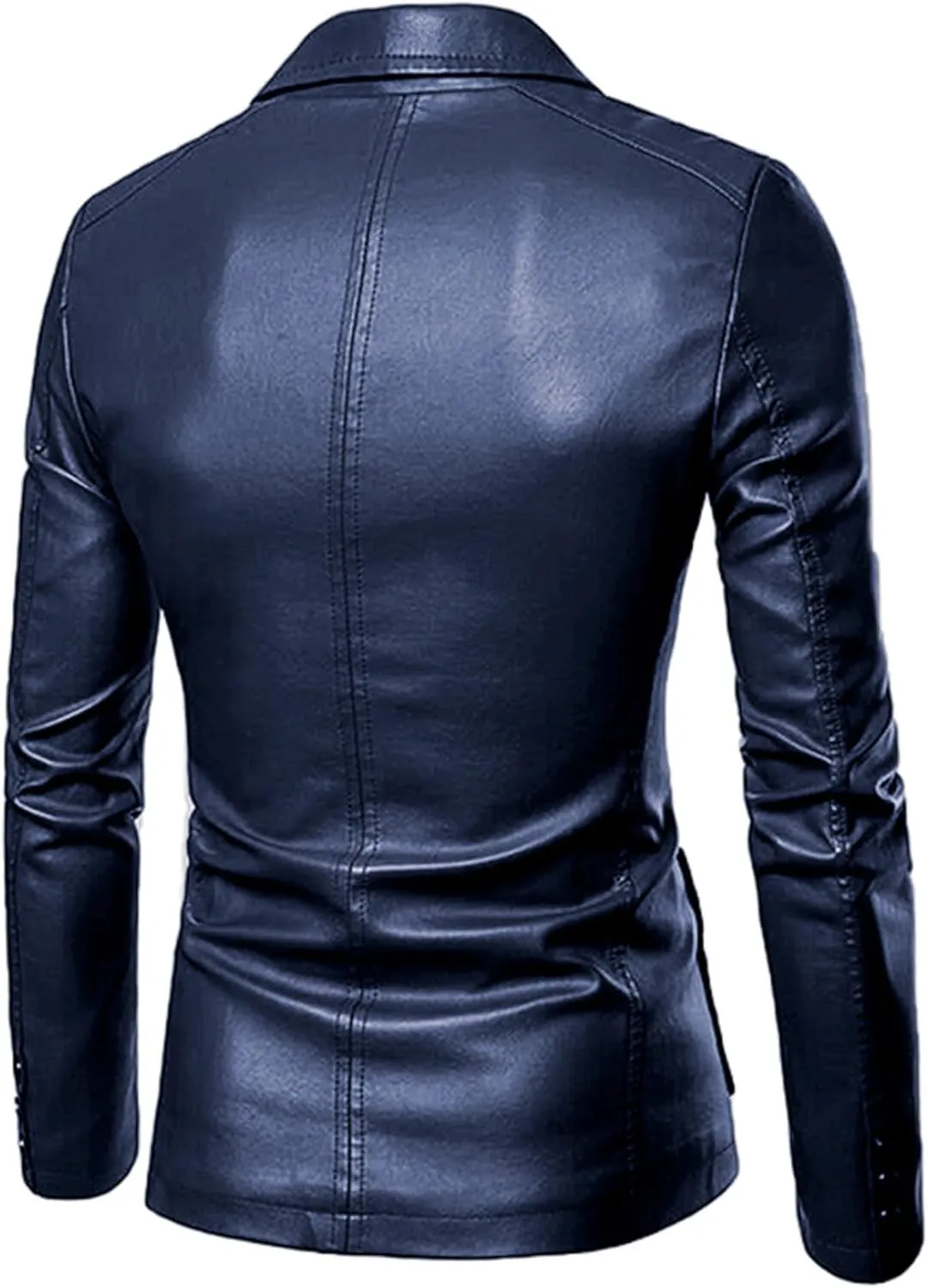 Mens 2 Button Leather Blazer Jacket Faux Leather Sport Suit Coat Regular Fit Lined Business PU Jackets