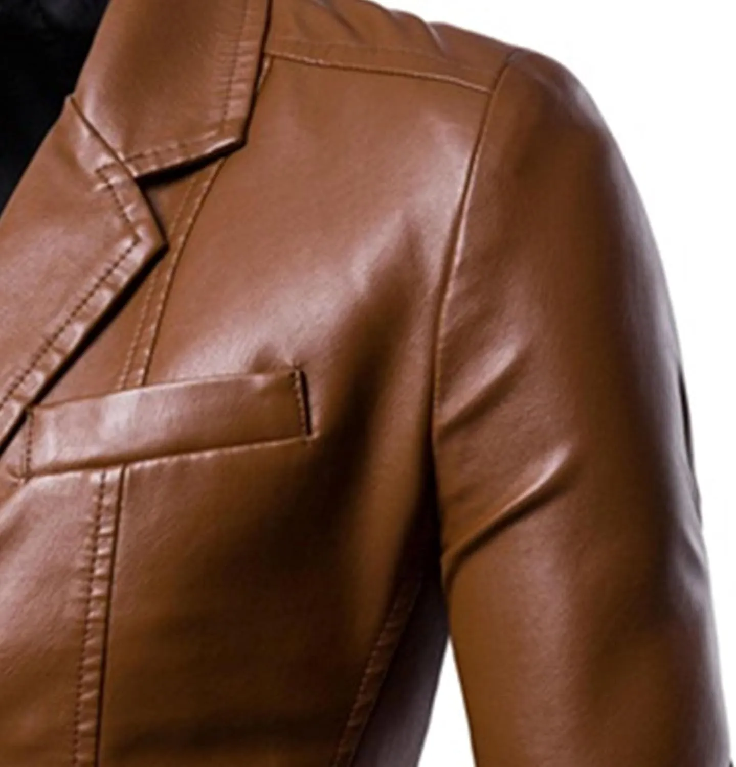 Mens 2 Button Leather Blazer Jacket Faux Leather Sport Suit Coat Regular Fit Lined Business PU Jackets