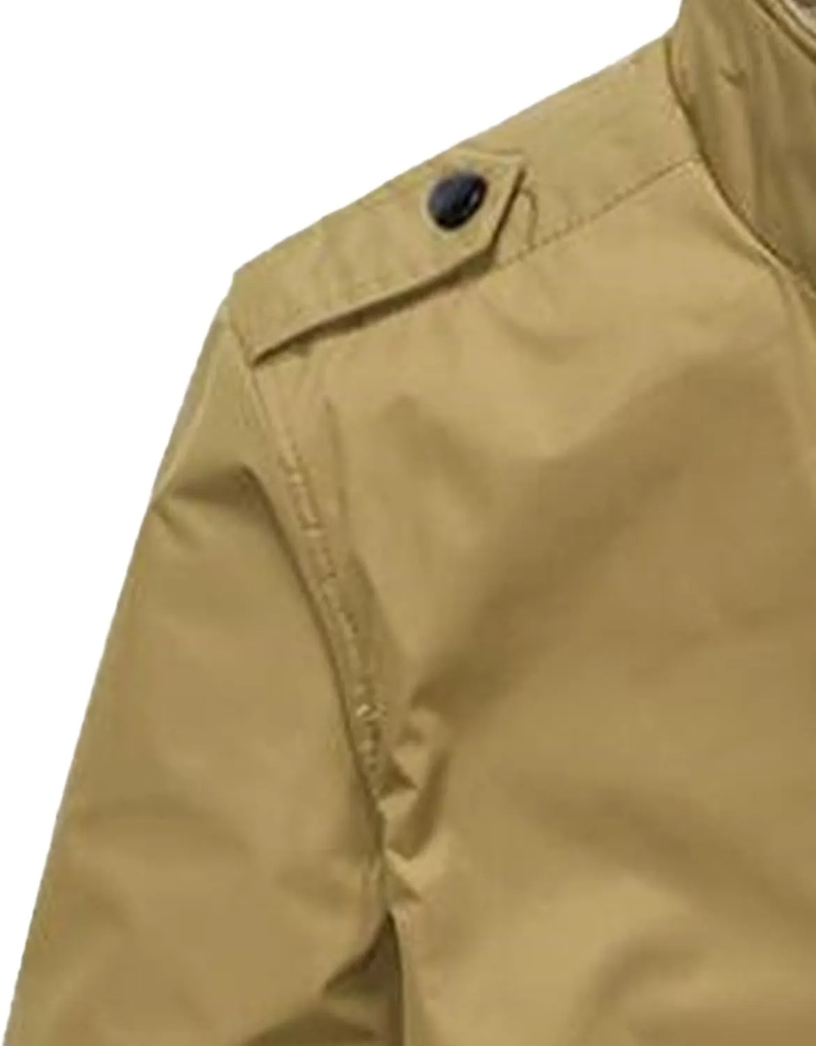 Men's Casual Cotton Bomber Jacket Stand Collar Lightweight Flannel Jacket Casual Loose Padded Cargo Coats