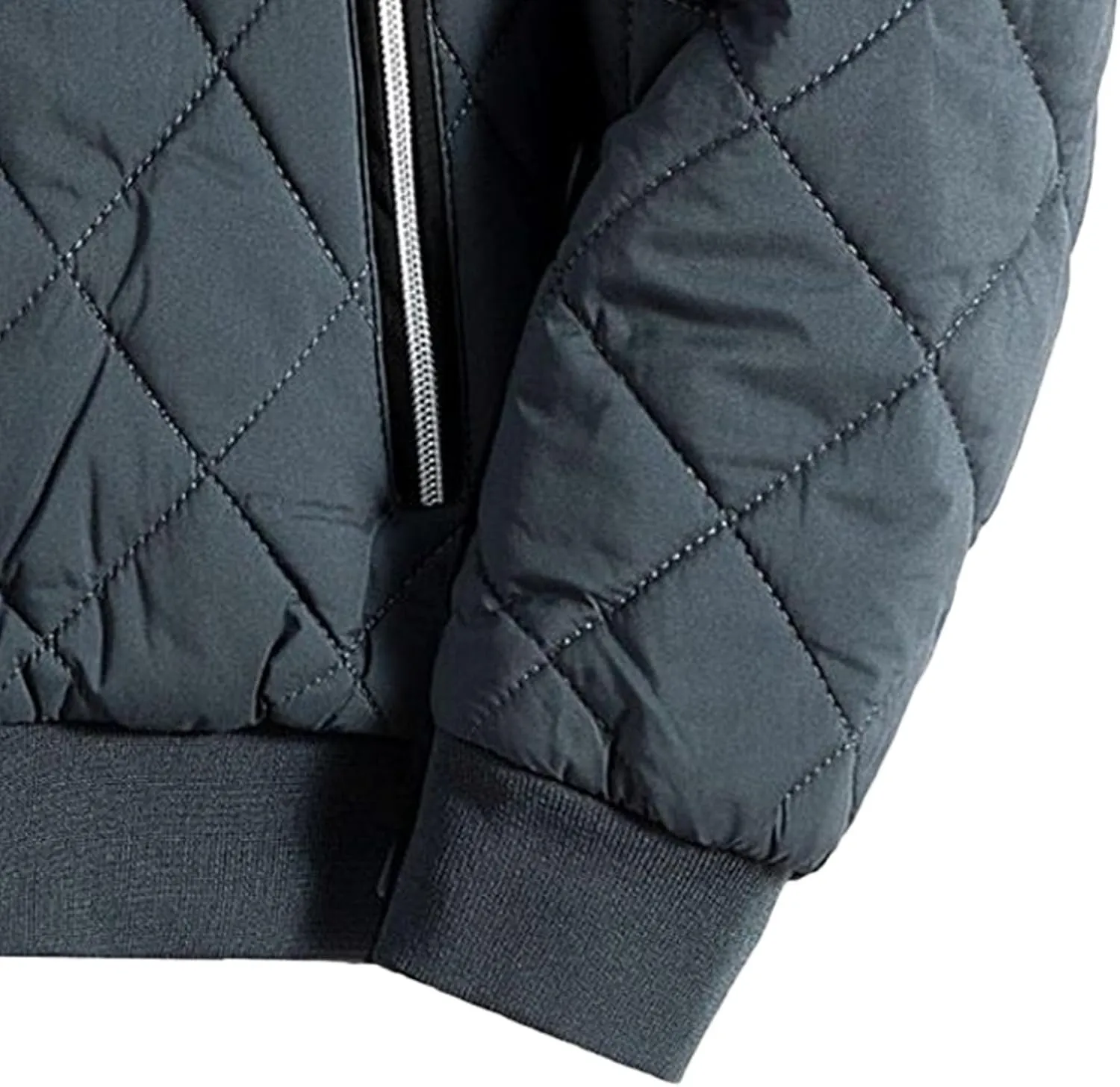 Men's Diamond Bomber Jackets Fleece-Lined Winter Coats Full Zip Insulated Quilted Jacket Warm Padded Cotton Coat