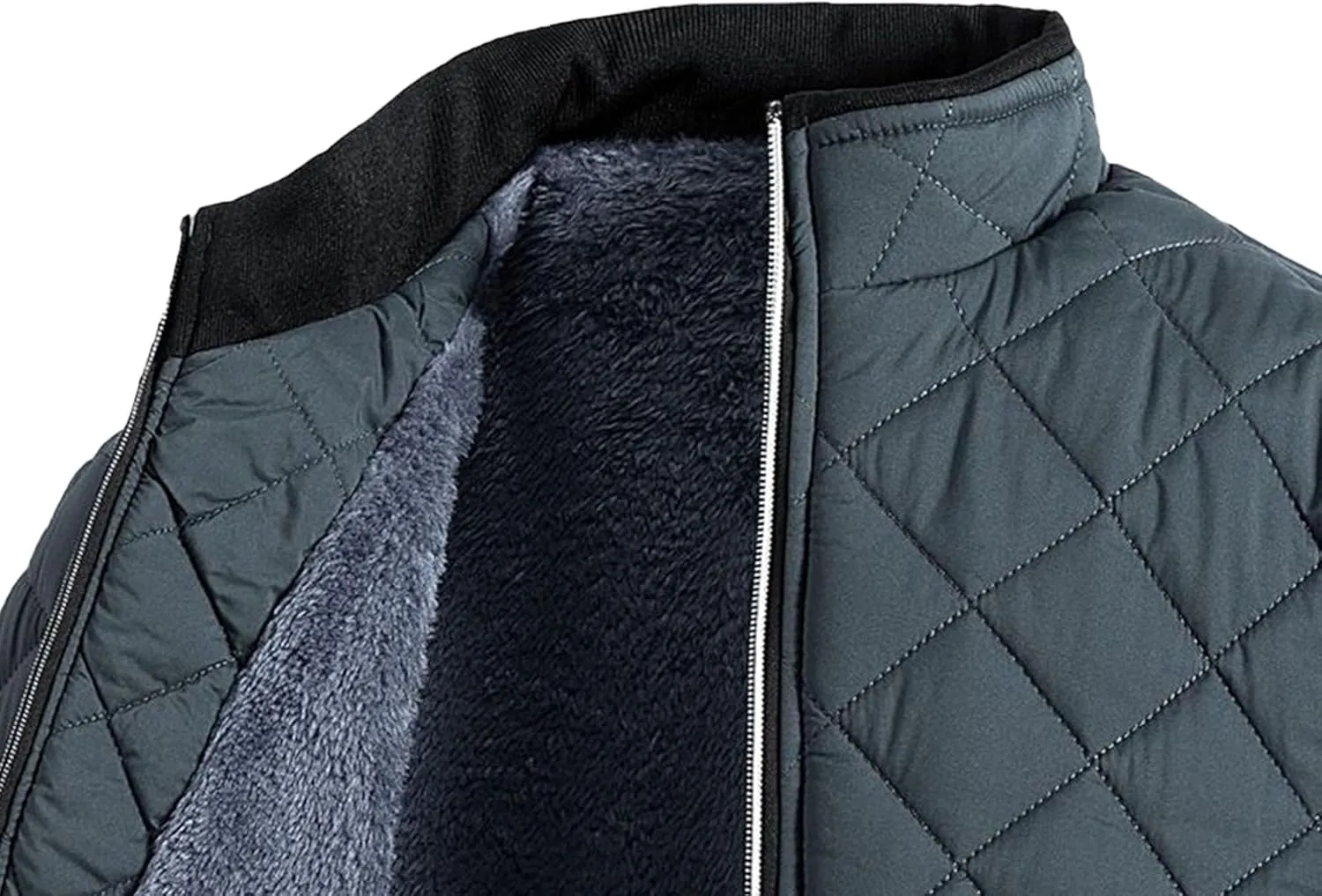 Men's Diamond Bomber Jackets Fleece-Lined Winter Coats Full Zip Insulated Quilted Jacket Warm Padded Cotton Coat