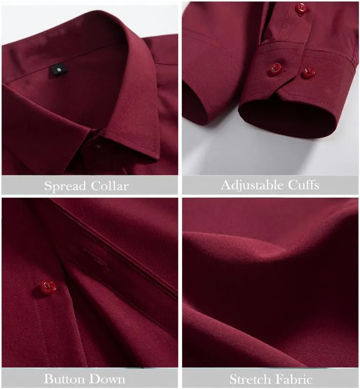 Mens Dress Shirts Stretch Slim Fit Long Sleeve Dress Shirts for Men Casual Business Regualr Fit Button Down Shirt