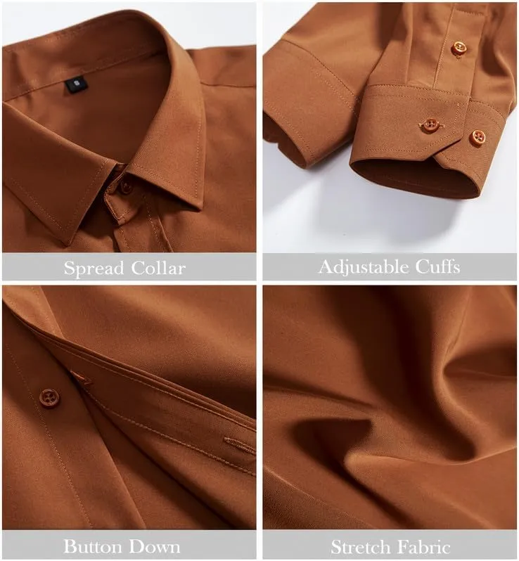 Mens Dress Shirts Stretch Slim Fit Long Sleeve Dress Shirts for Men Casual Business Regualr Fit Button Down Shirt
